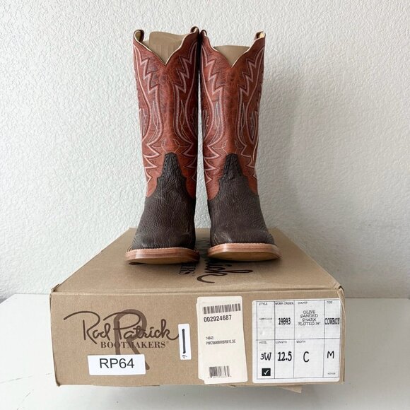 NEW Rod Patrick Mens Cowboy Boots 12.5C Brown Shark Leather Western Square Toe - Picture 11 of 12
